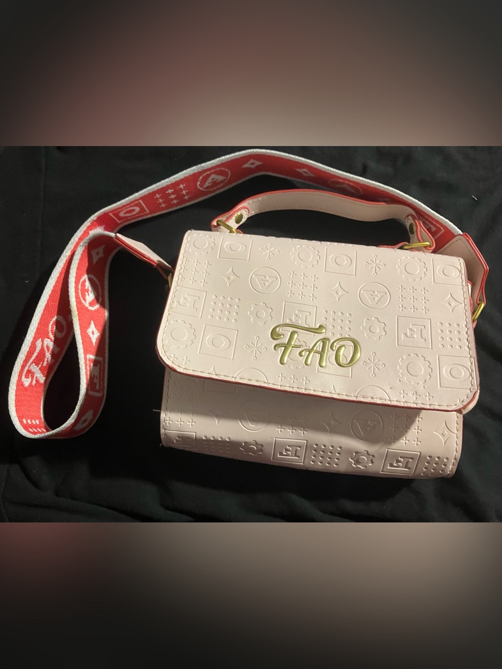 FAO Schwarz Pink Crossbody Bag with Pink Strap and Gold Logo